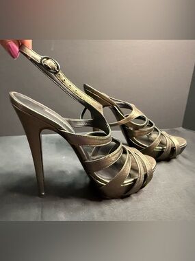 Rock & Republic Silver Pewter Metallic High Heel Strappy Platform Sexy Party 39